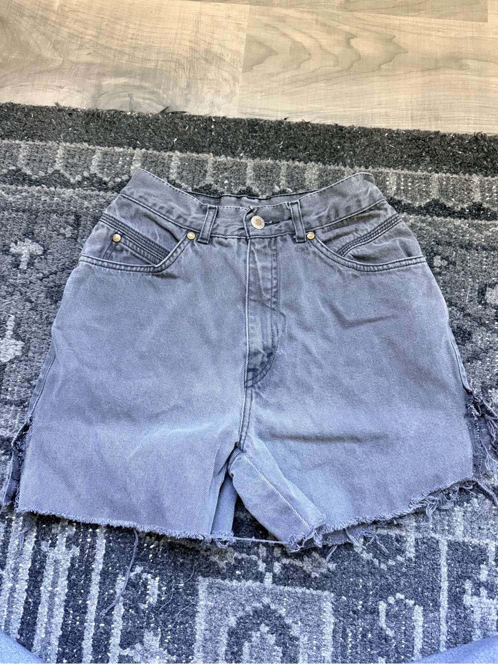 Levi's Washed Black High-Waist Frayed Hem Denim Shorts